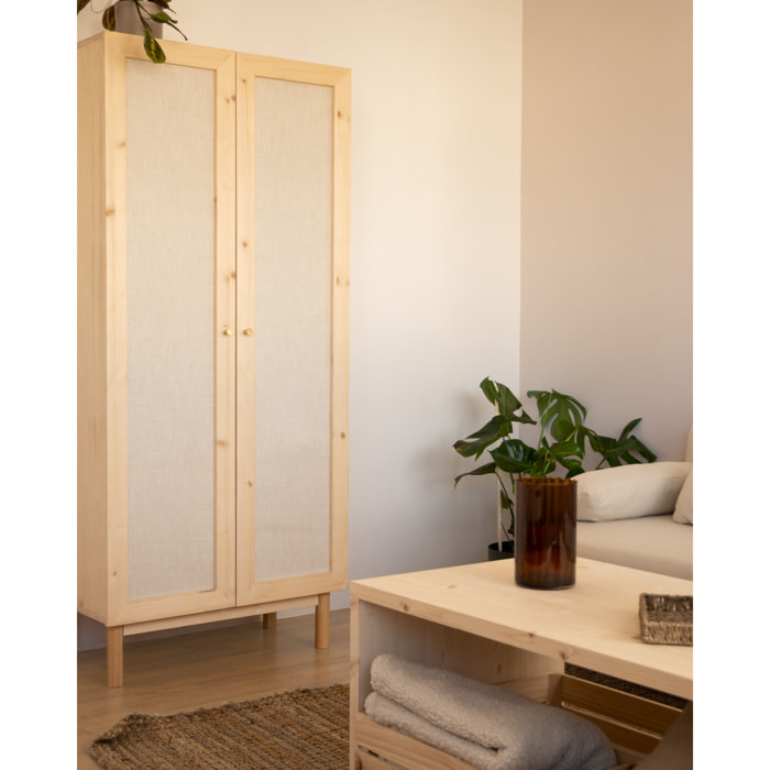 Armoire en bois massif et toile de lin ton naturel 180x80cm Hauteur: 180 Longueur: 80 Largeur: 40