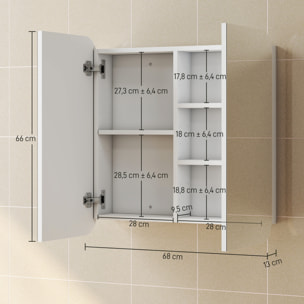 Armario de Baño con Espejo, Diseño con Bordes Curvados, Armario de Pared, Mueble de Baño Colgar, 2 Puertas, Estantes Ajustables, 68x13x66 cm, Blanco