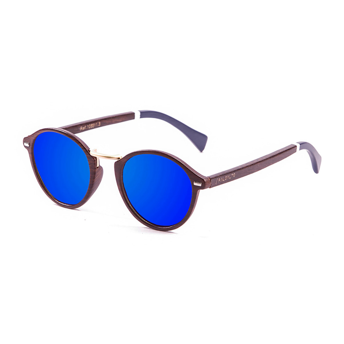 Gafas de sol PALO ALTO MARYLAND WOOD - Brazo marrón bambú / Revo marrón y azul y brazo blanco y azul oscuro