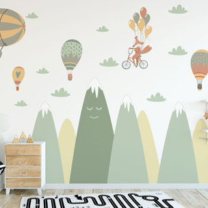 Stickers muraux enfants - Décoration chambre bébé - Autocollant Sticker mural géant enfant montagnes scandinaves ANIMAUX DANS LE CIEL