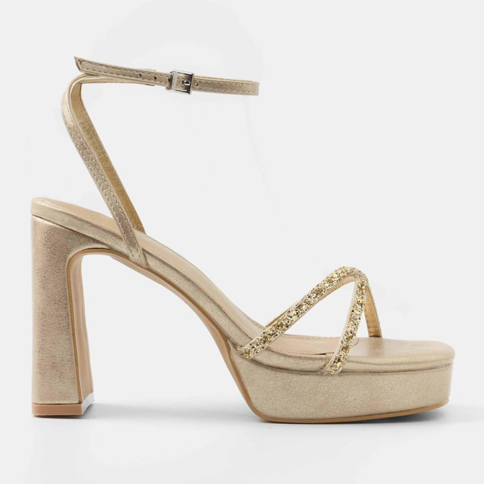 Sandalias de tacón GRETA DORADO GLITTER 10 cm