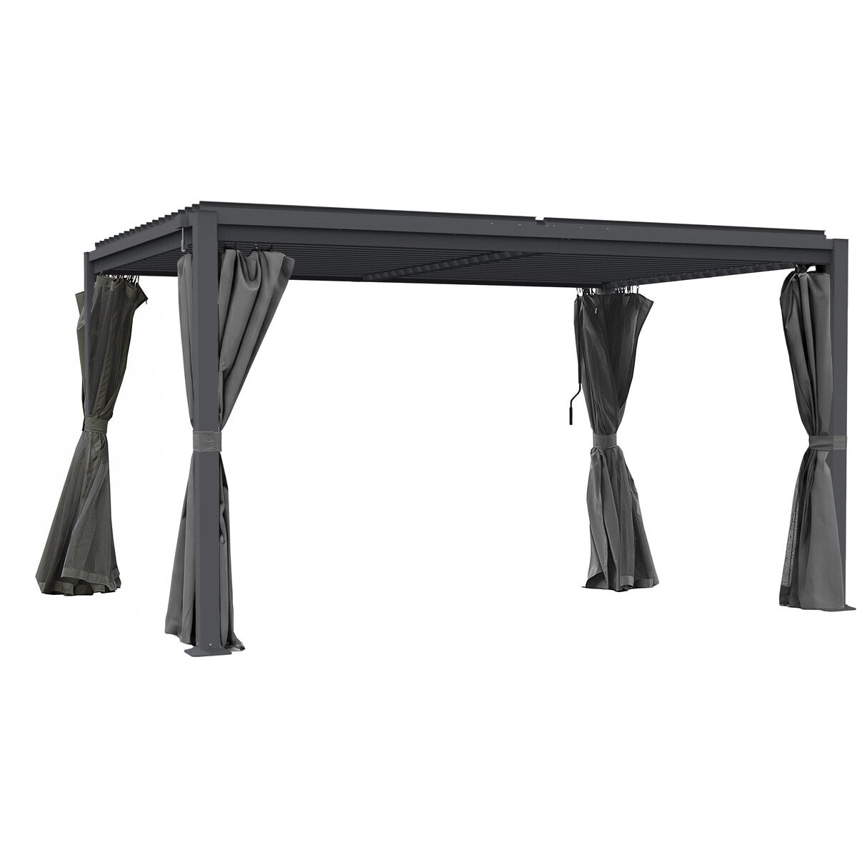 Pergola bioclimatique avec rideau et moustiquaire "Howard" - 3 x 4 m - Gris