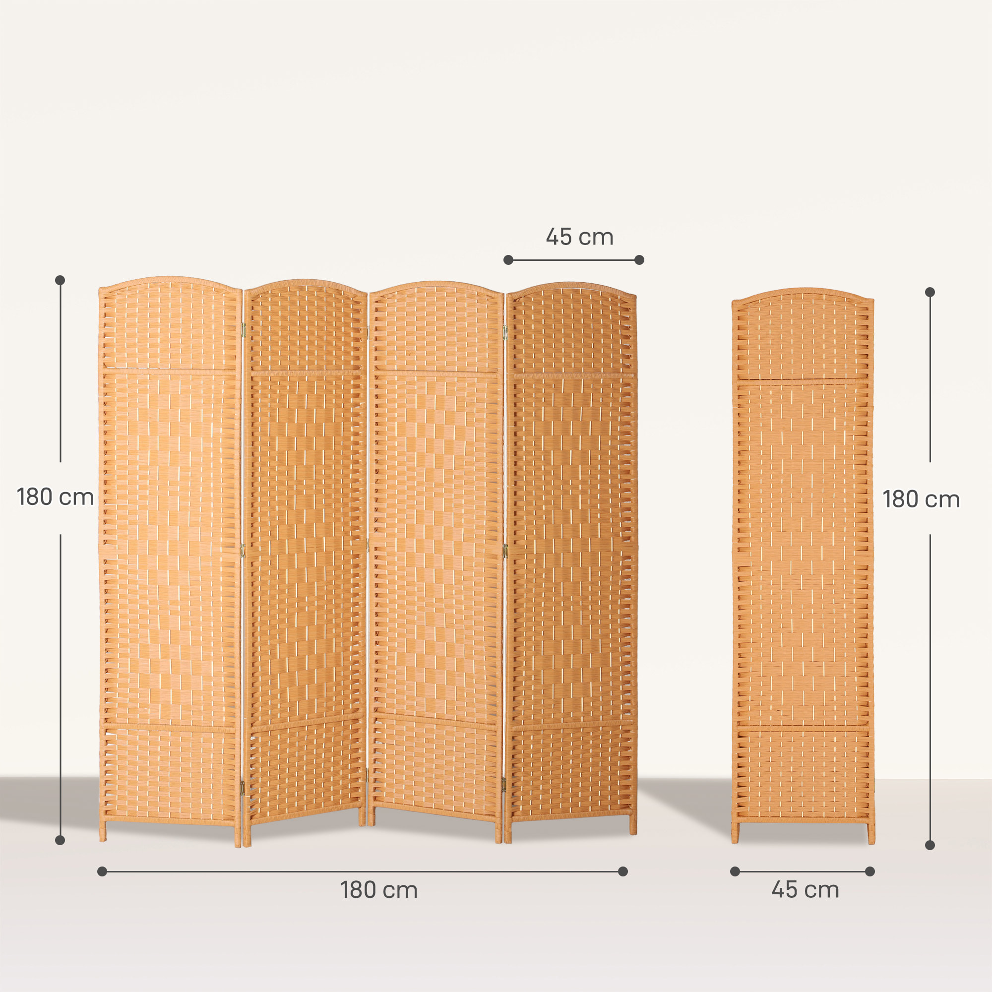 Paravent intérieur en bois 4 panneaux 180 x 180 cm séparateur de pièce pliable bois orangé