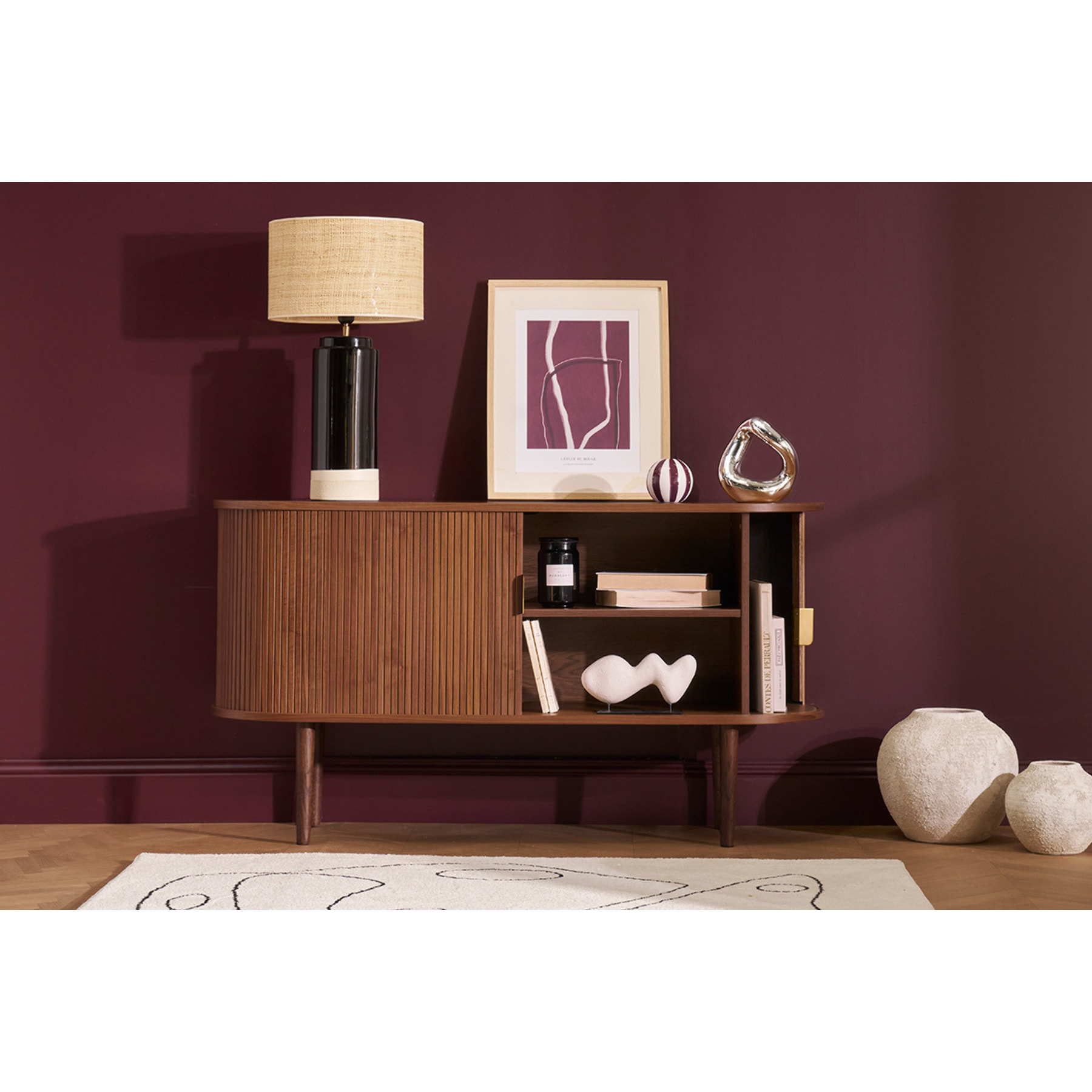 Buffet vintage en bois foncé noyer 2 portes coulissantes L138 cm EPIC