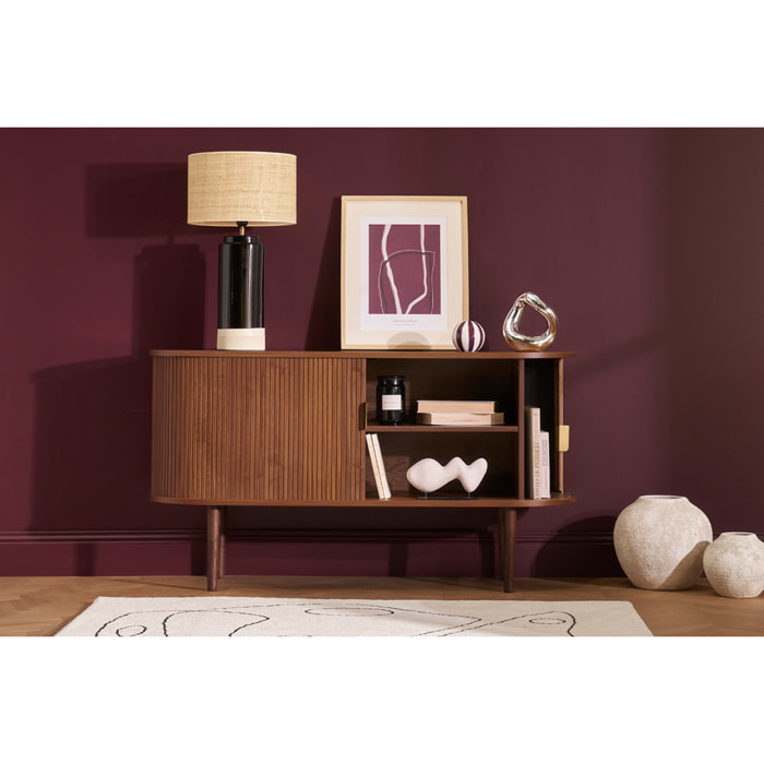 Buffet vintage en bois foncé noyer 2 portes coulissantes L138 cm EPIC