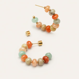 Pendientes Aro Ámbar Stones Acero Baño Oro