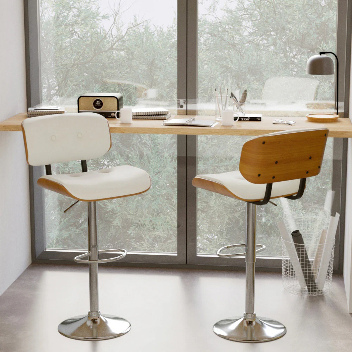 Chaise de bar réglable en PU blanc 65/86 cm - Melchior