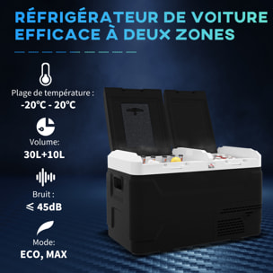 Glacière électrique portable 40L pour voiture - congélateur réfrigérateur 2 zones - LED - noir blanc