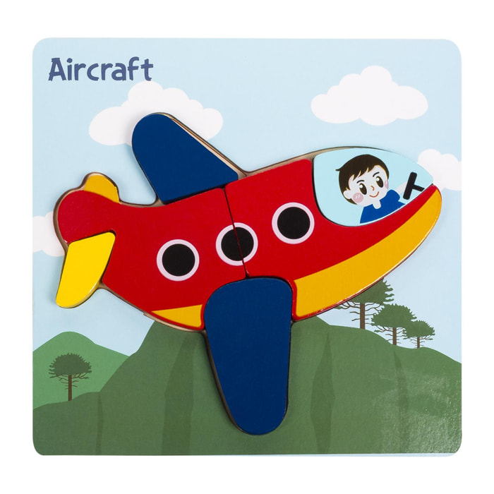 Puzzle in legno per bambini, 6 pezzi. Disegno dell'aeroplano.