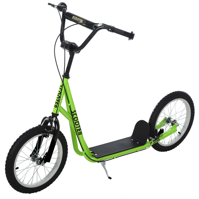Trottinette patinette pour enfants à partir de 5 ans grands pneus guidon réglable poignée frein et béquille acier vert