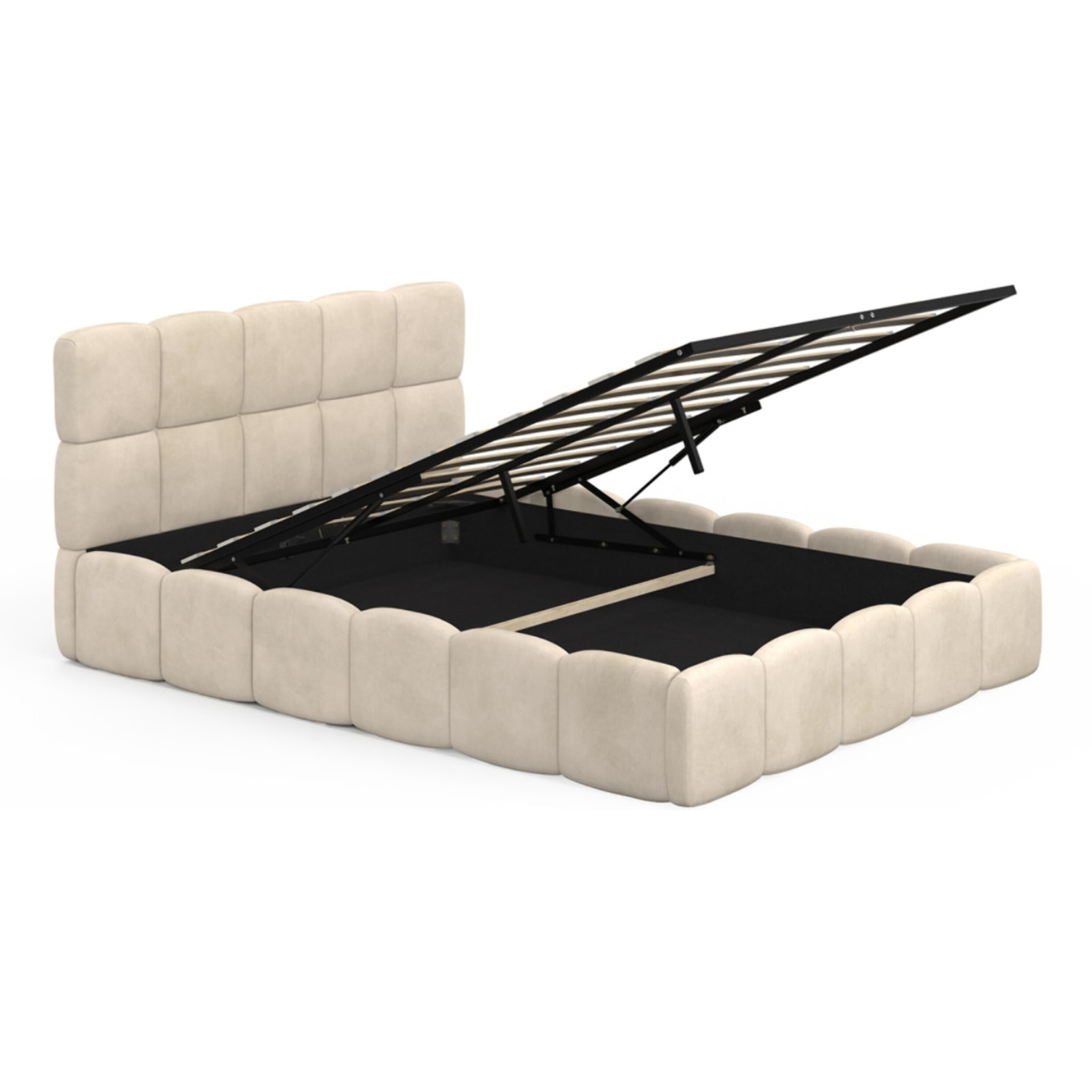 Lit coffre Bubble 140x190cm velours beige