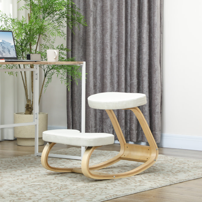 Siège ergonomique - siège assis-genoux - chaise assis genoux grand confort - bois bouleau tissu beige clair