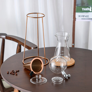 Juego de cafetera de goteo para café frío. Cuerpo de acero inoxidable y vidrio borosilicato.