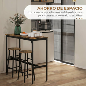 Conjunto Mesa Alta de Cocina con 2 Taburetes, Mesa Alta de Bar, Ahorro de Espacio, Marco de Acero, Estilo Industrial, para Comedor, Balcón o Isla Cocina, Marrón Rústico