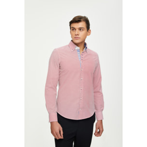 Camicia Uomo 2 Bottoni Button Down 7 Bottoni Slim Cotone Poliestere Stampa Bianco e Rosso