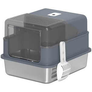 Maison de toilette bac à litière 2-en-1 acier inox PP avec accessoires