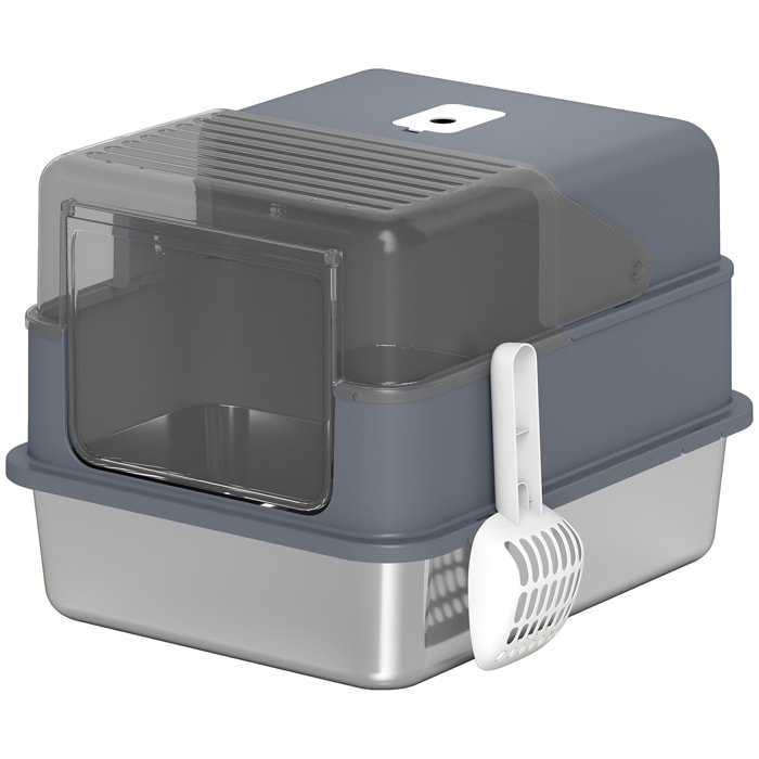 Maison de toilette bac à litière 2-en-1 acier inox PP avec accessoires