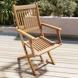 Set di 4 Sedie Da Giardino Pieghevoli In Legno Massiccio Naturale Di Acacia Con Braccioli Seduta e Schienale Alto Con Doghe Per Giardino 91x58x52 cm