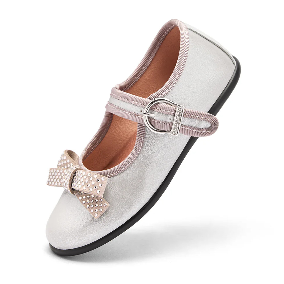 Merceditas de Niña con Hebilla Plata Bow Mary Janes