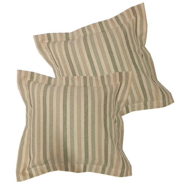 Coppia cuscini arredo riga verde fodera 100% cotone riciclato imbottitura 100% polistere
