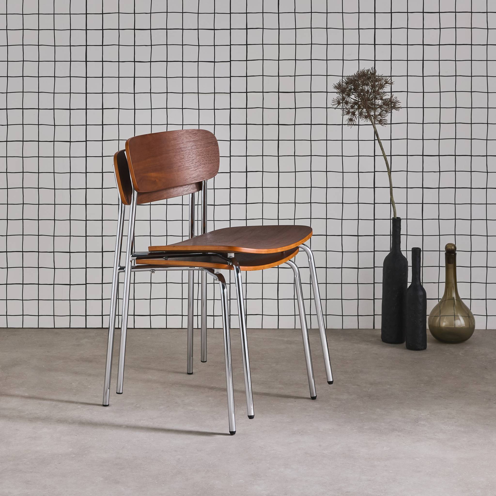Chaise vintage métal et contreplaqué (lot de 2) TOBY