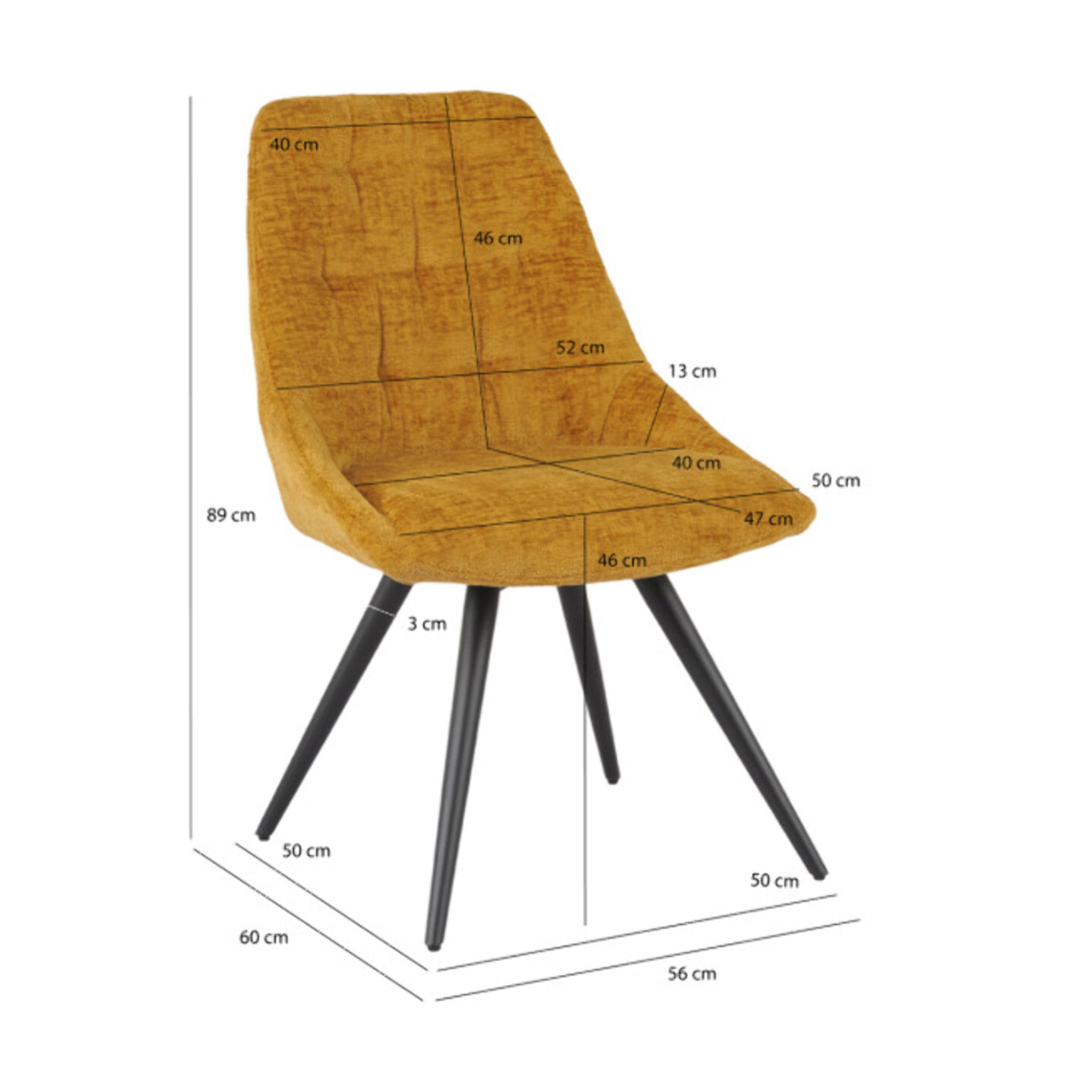 Chaise rotative 180° en tissu doux et pieds en métal noir - TOINOU