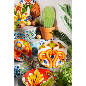 Service 18 assiettes Excelsa Caltagirone, stoneware et porcelaine, multicolore