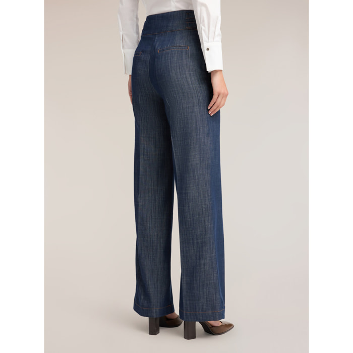 Motivi - Jeans palazzo in denim a vita alta con piega - Blu