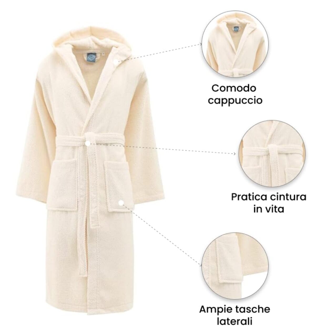 INTRECCI Accappatoio Bichicco in Spugna Tinta Unita Unisex Adulto in Cotone, Accappatoio in Cotone Asciugatura rapida con Tasche e Cappuccio