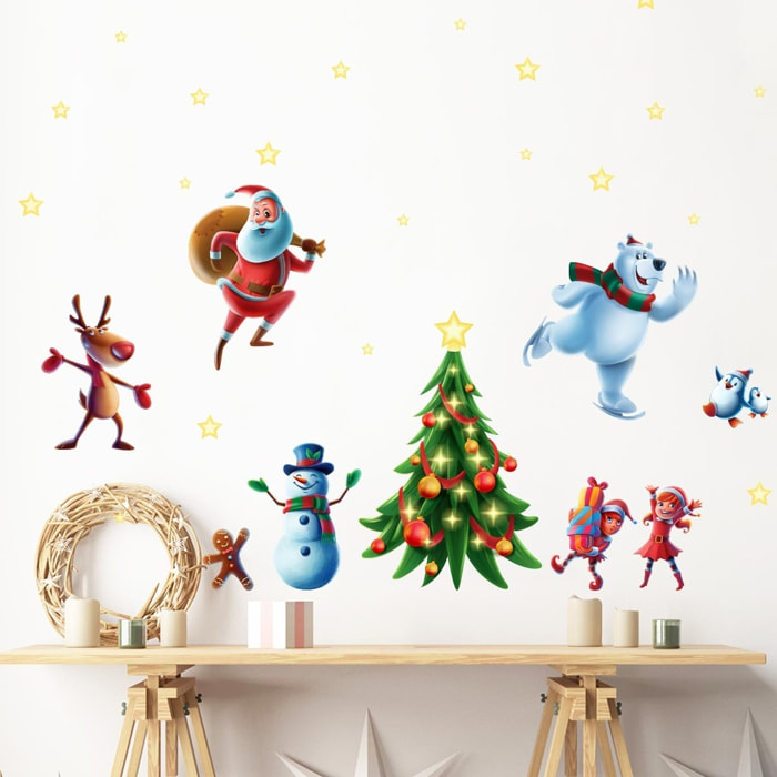 Sticker Noël le père noël et ses amis - Autocollants stickers adhésifs noël - décoration fêtes