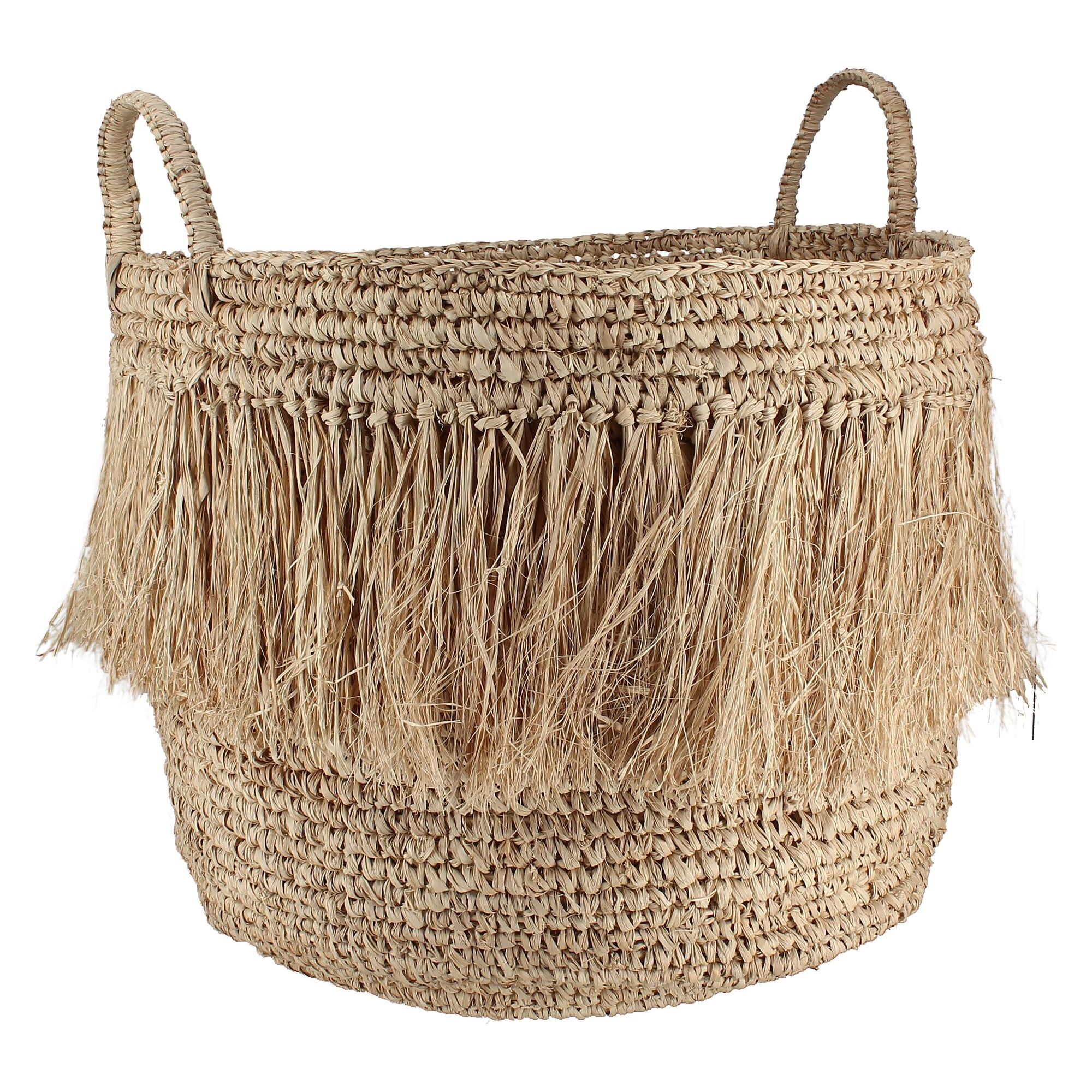 PANIER A FRANGES EN RAPHIA NATUREL A ANSES DIAM48CM X HT49 CM LUYS