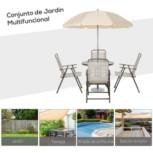 Conjunto Muebles Jardin 4 Sillas Mesa de Comedor Redonda Sombrilla Parasol