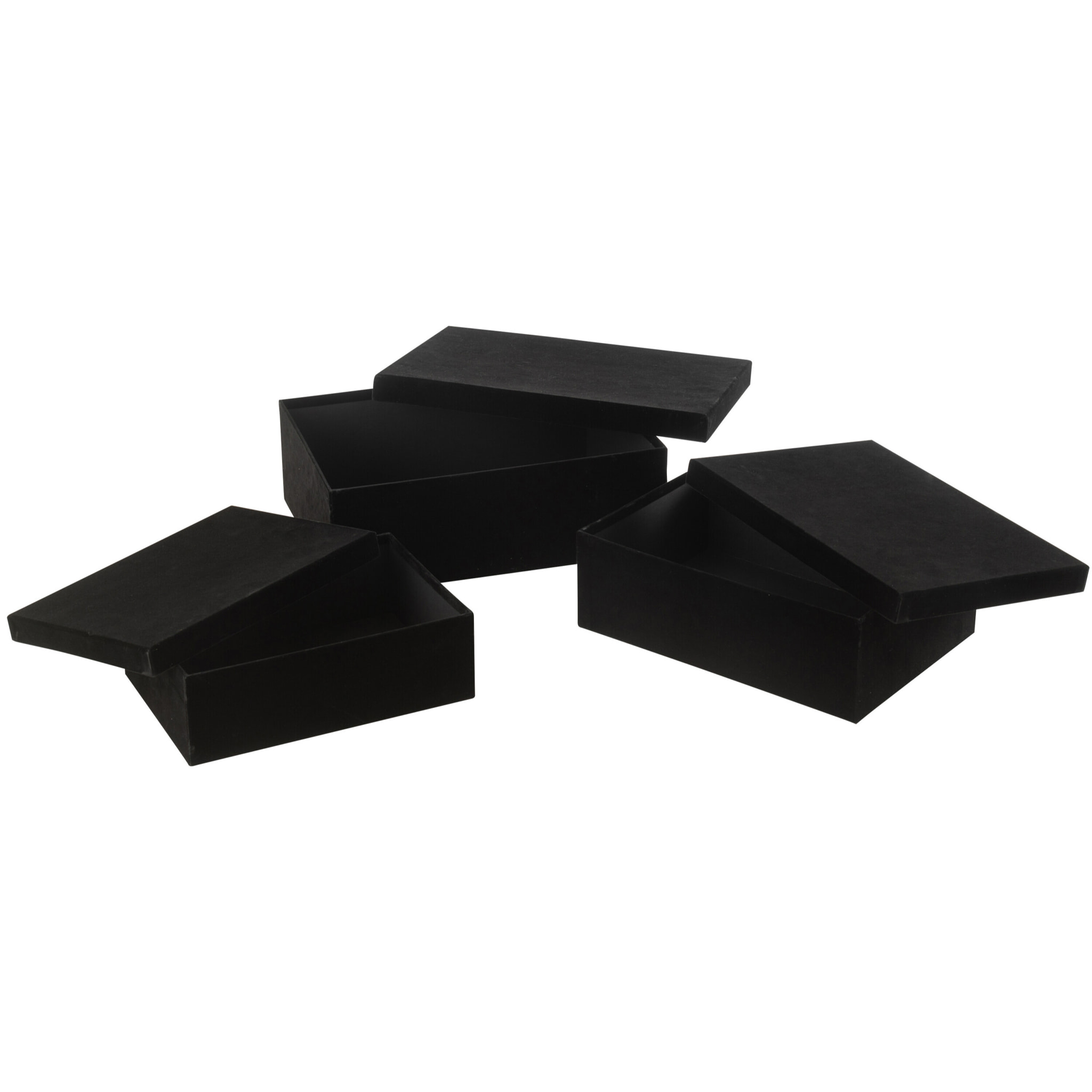 J-Line boîte Rectangle - velours/papier - noir - 3 pcs