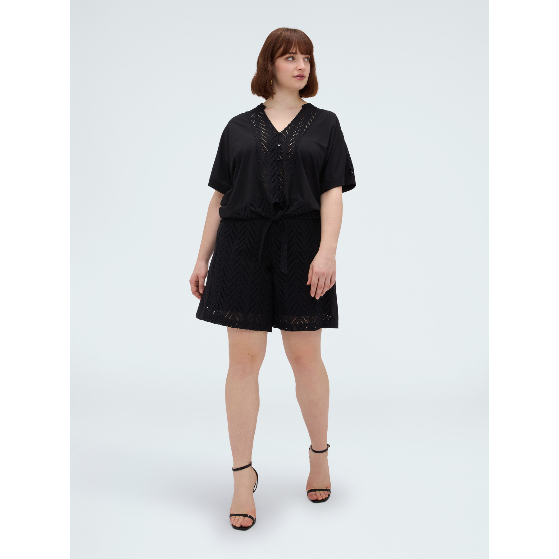 Fiorella Rubino - Blusa in sangallo con nodo - Nero