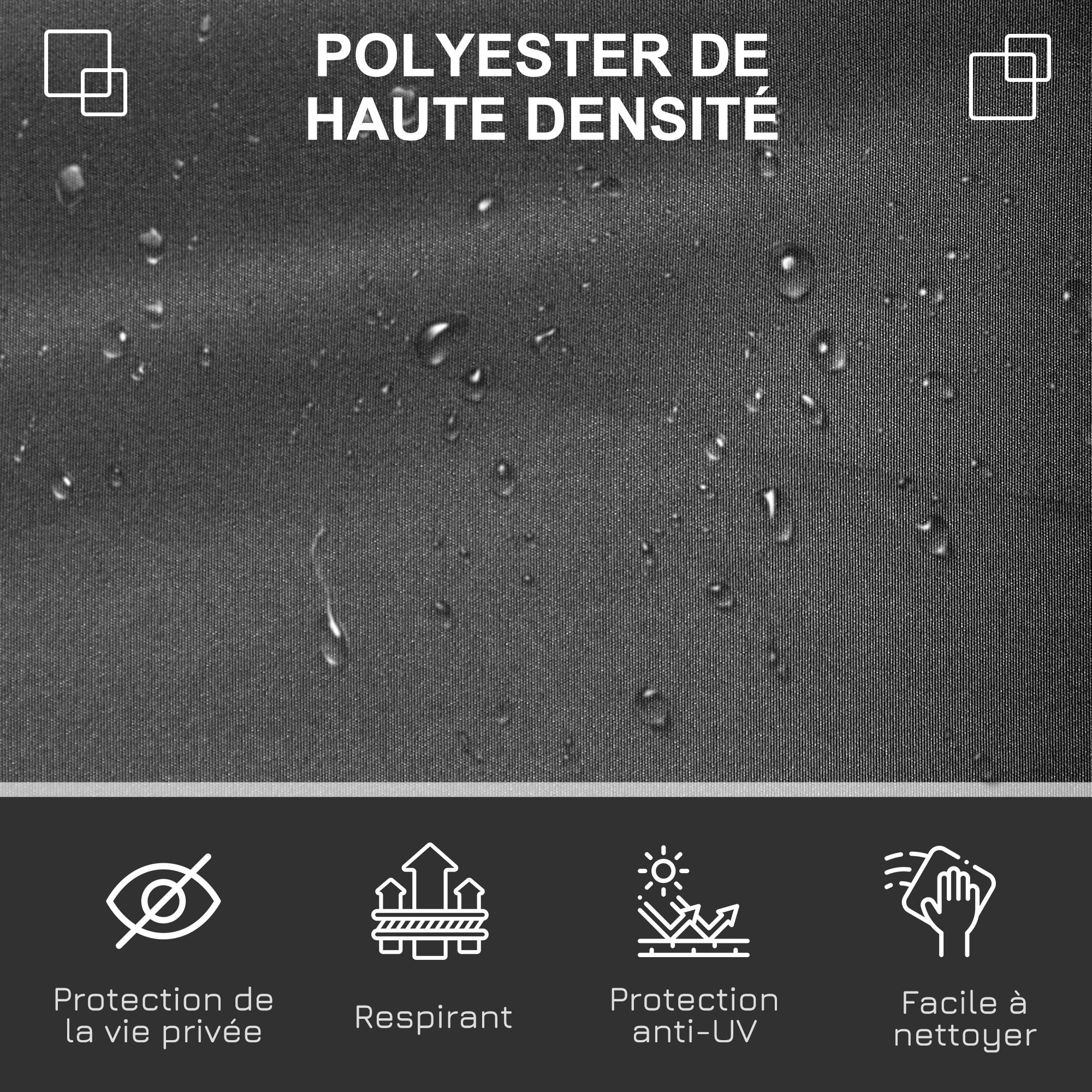 Store latéral brise-vue paravent rétractable dim. 3L x 1,6H m métal polyester imperméable anti-UV haute densité 180g/m² gris