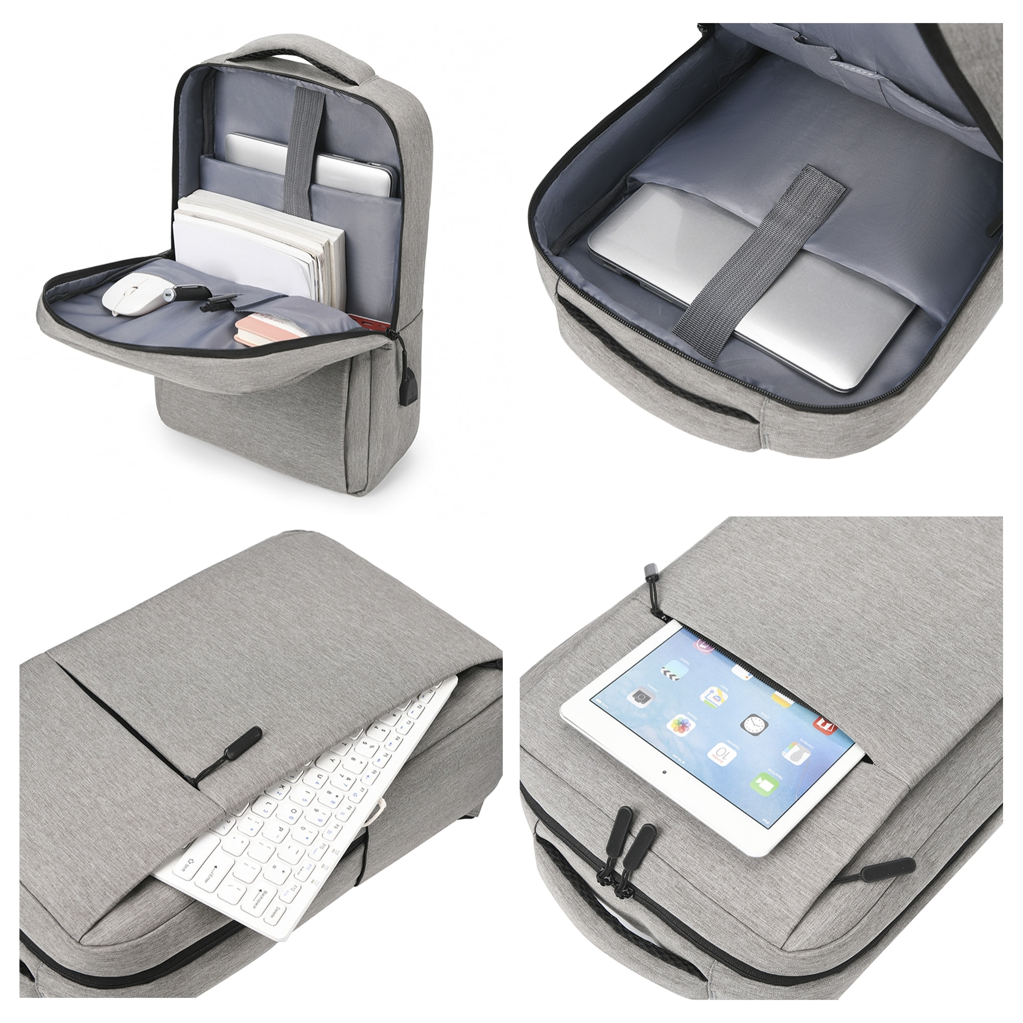 DAM Zaino per laptop  con interfaccia di ricarica USB. 30x13x48cm. Grigio
