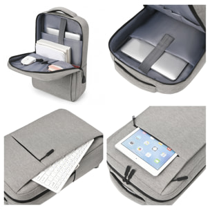DAM Zaino per laptop  con interfaccia di ricarica USB. 30x13x48cm. Grigio
