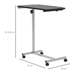 Mesa Auxiliar con Ruedas Mesa para Sofá con Altura Ajustable y Marco de Metal Carga 20 kg para Dormitorio Salón Oficina 77x40x76-100 cm Negro y Plata