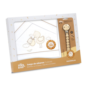 Triptico Cuna Cigueña Oso + Broche Bco/Beig