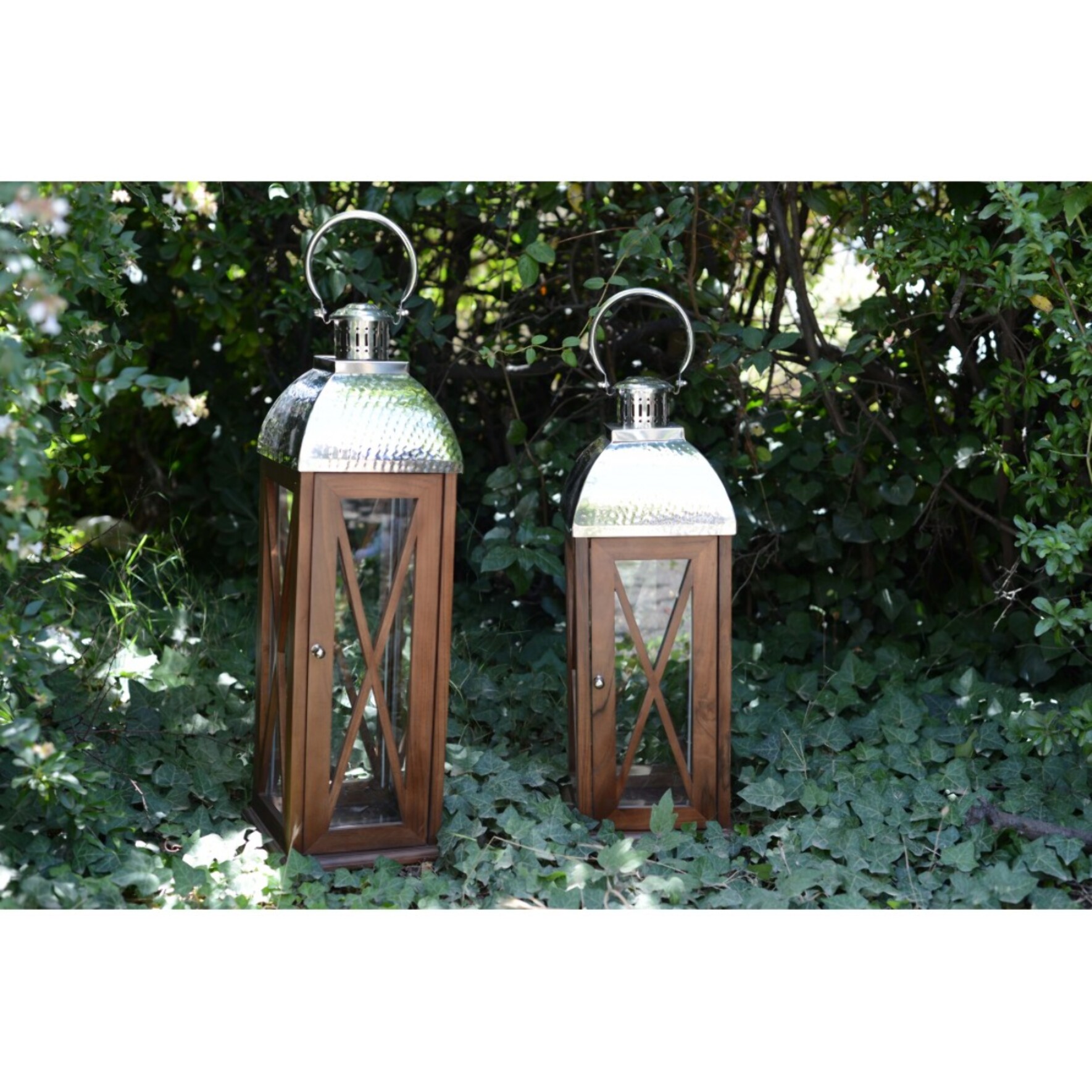 Lanterne en bois et verre grand modèle 23x23x77cm