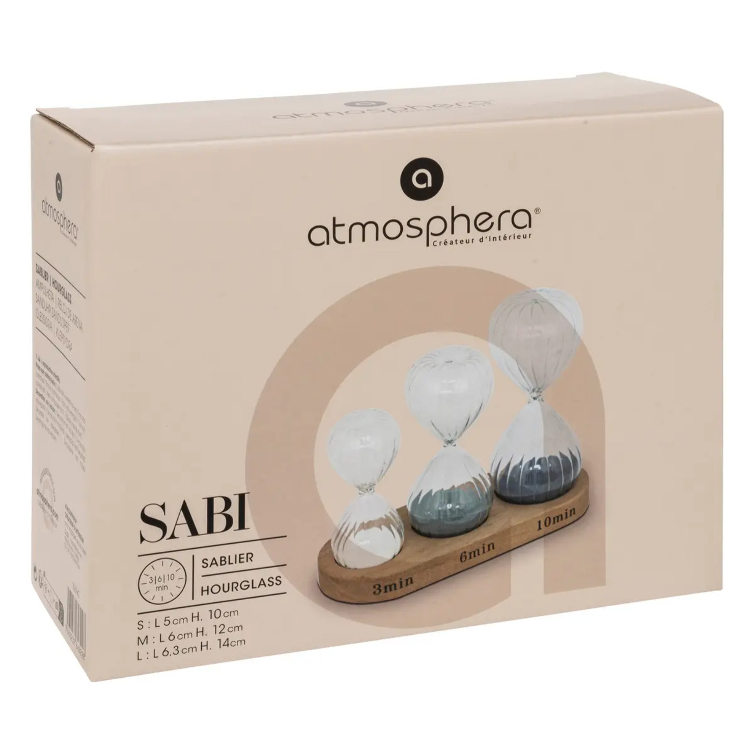 Set 3 sabliers H.15cm verre avec plateau bois