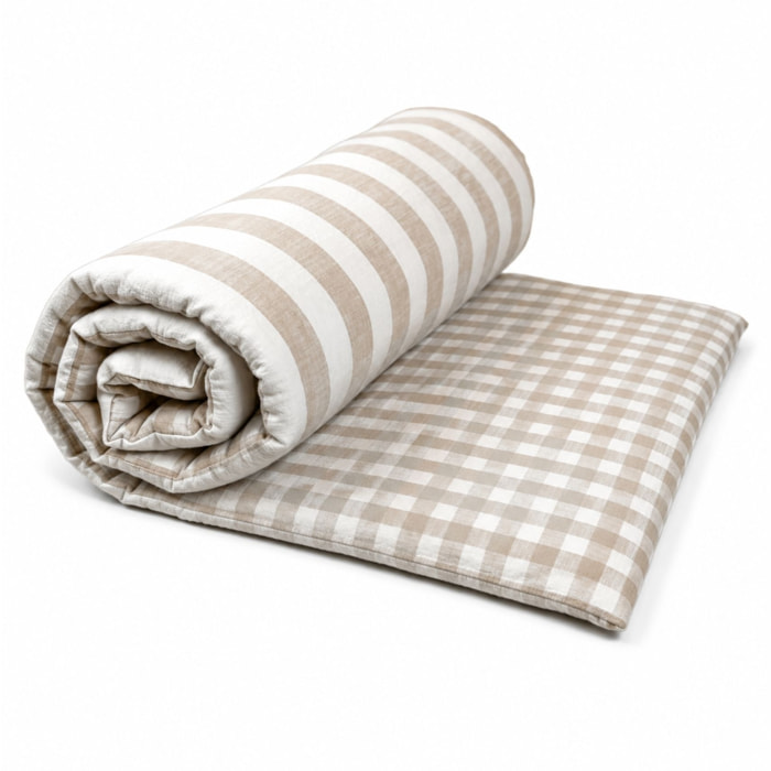 Édredon réversible coton flammé motifs rayures et vichy LOURMARIN - Beige