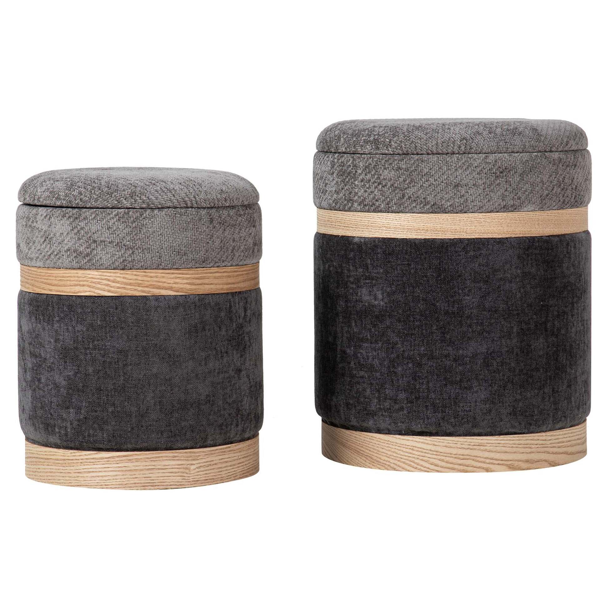 Set 2 Puffs Velvet 36x36x44 31x31x38 Cm