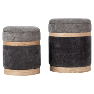 Set 2 Puffs Velvet 36x36x44 31x31x38 Cm