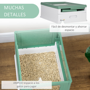 PawHut Caja de Arena Plegable para Gatos Arenero Cerrado para Gatos con Cubierta Desmontable Bandeja Extraíble Techo Abatible Puerta de Entrada y Pala 47,5x35,5x36,7 cm Verde