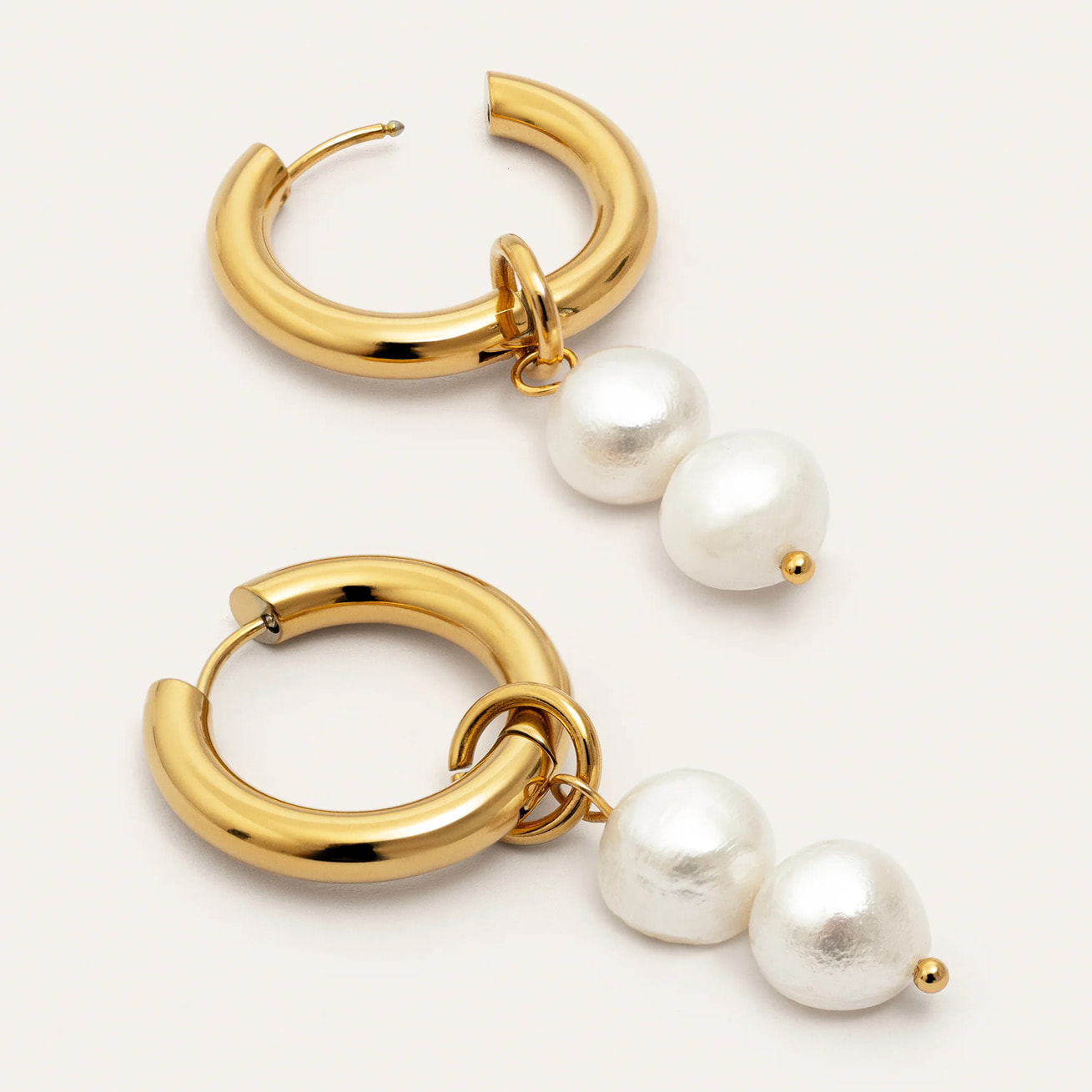 Pendientes Aro Perlita Acero Baño Oro