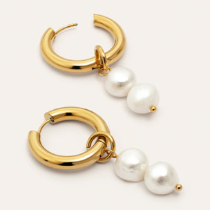 Pendientes Aro Perlita Acero Baño Oro