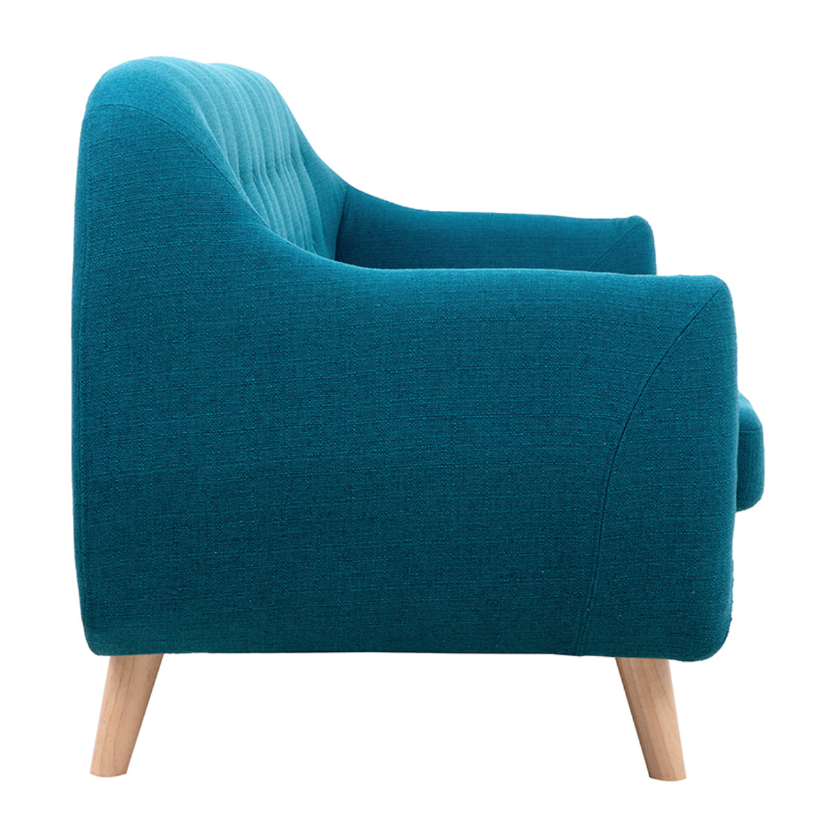 Canapé scandinave déhoussable 3 places en tissu bleu canard et bois clair YNOK