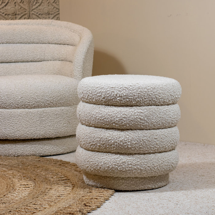 Pouf tissu en bouclette beige LINUS