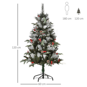 HOMCOM Árbol de Navidad Artificial 120 cm con 266 Ramas 27 Piñas y 27 Bayas Hojas de PVC PE Base Plegable y Soporte Metálico Decoración Navideña para Interiores Verde